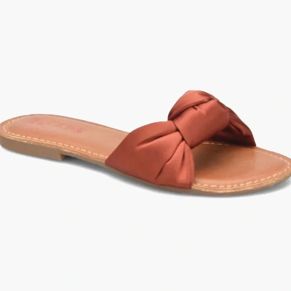New in Box Korks Soleil knot flat sandals rust satin size 8M